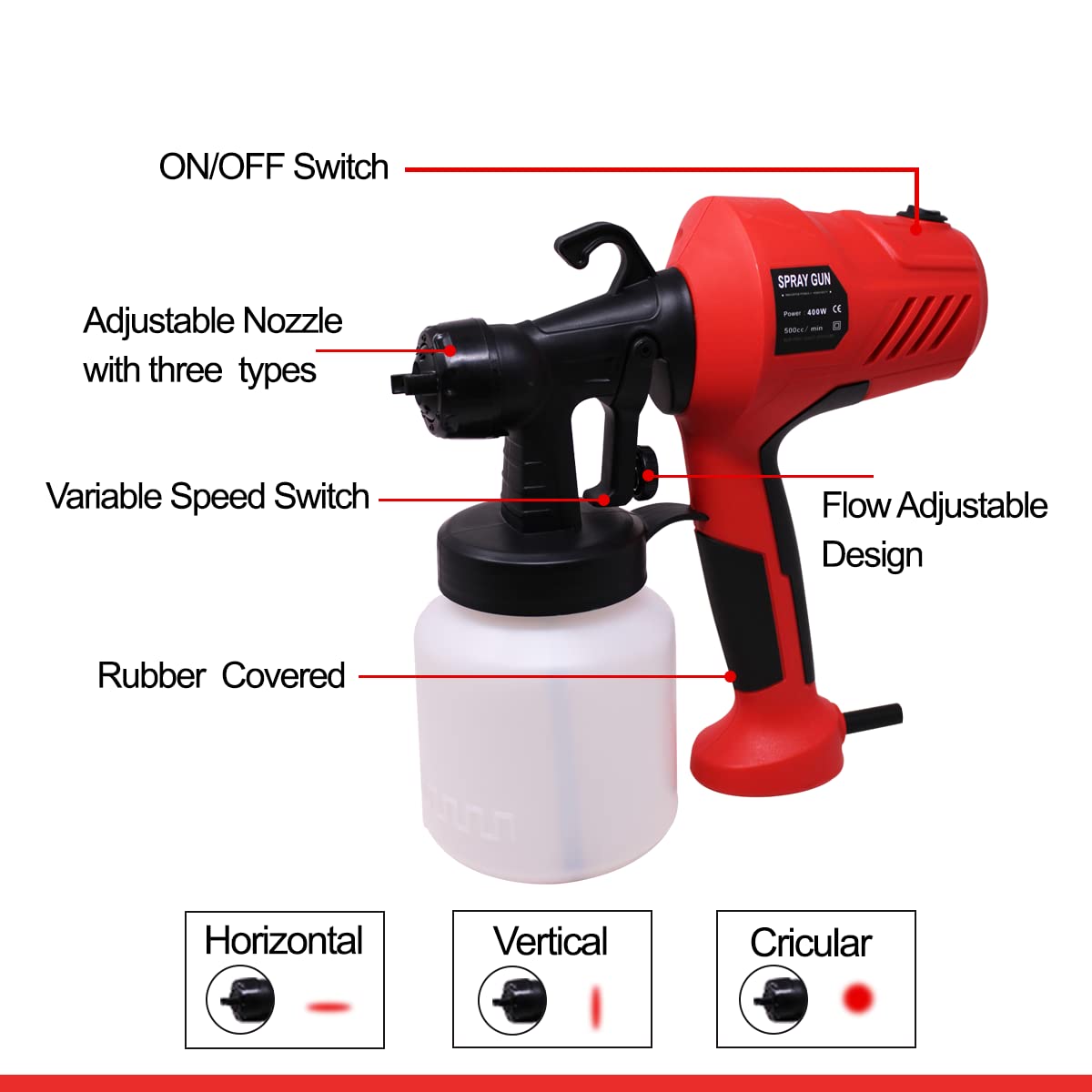 Aegon APSG-800 Multipurpose Electric Paint Spray Gun / Paint Sprayer (400W | 2.5mm Nozzle | 800 Ml Capacity | 1-3 MPa | 22000 RPM | 100 din/sec Viscosity)