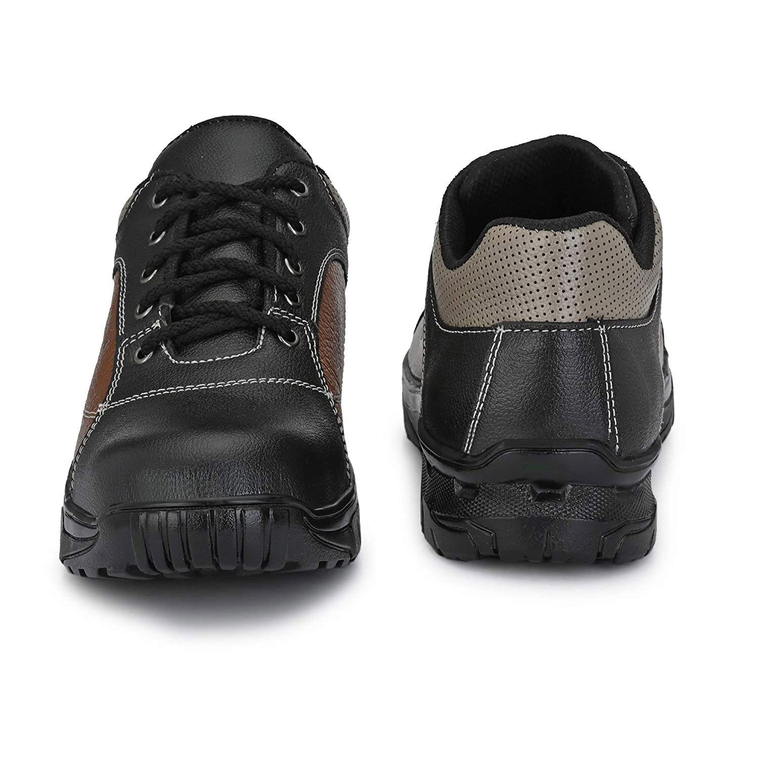 Aegon Thunder Industrial Water Resistant Anti Skid Leather Safety Shoes for Men - Black & Brown