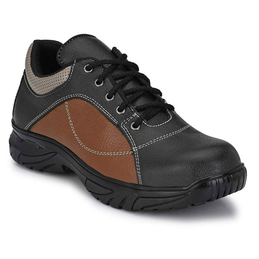 Aegon Thunder Industrial Water Resistant Anti Skid Leather Safety Shoes for Men - Black & Brown