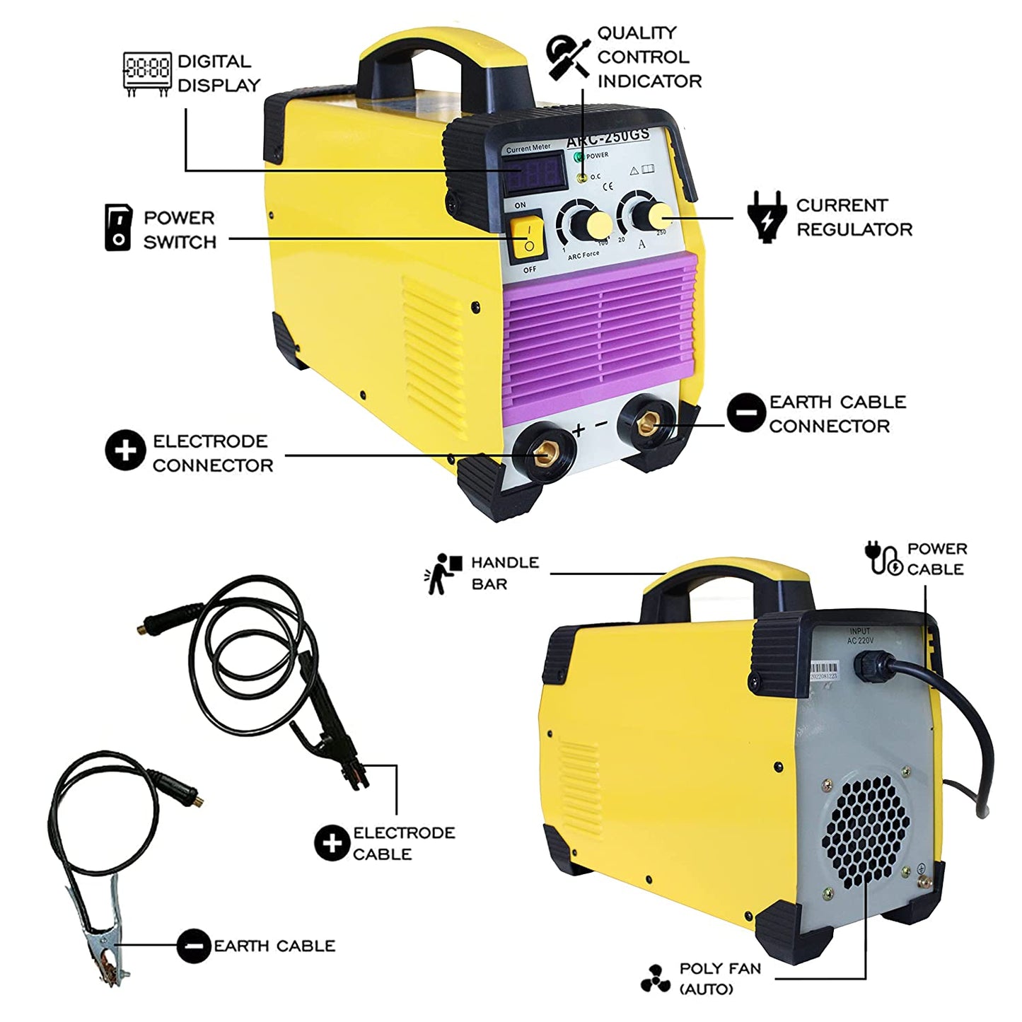 Aegon ARC 250GS - Portable 250A Inverter ARC Welding Machine/Welder (Yellow)