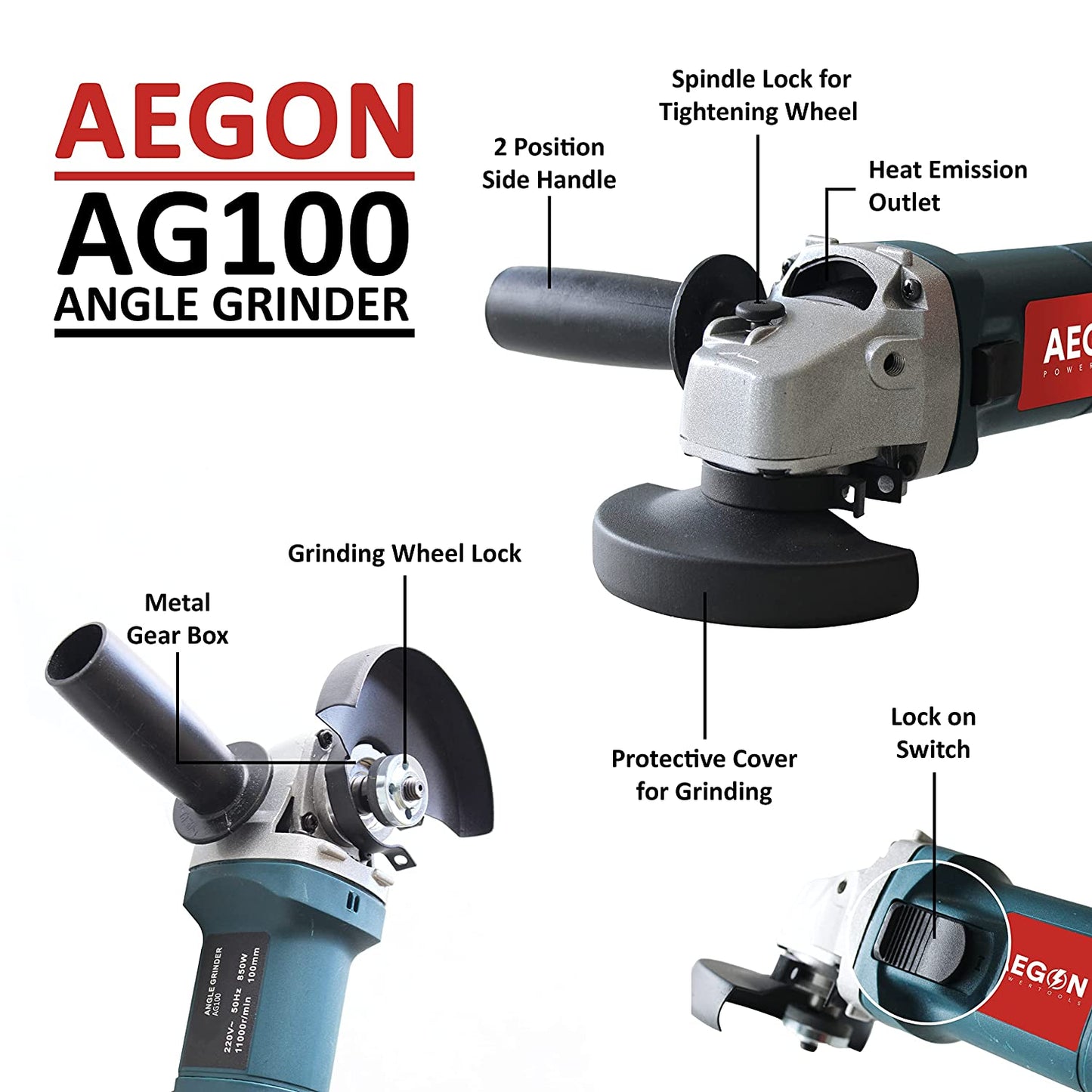 Aegon AG100 - 4 इंच/100 मिमी हेवी-ड्यूटी बहुमुखी बहुउपयोगी एंगल ग्राइंडर (850 W, 4 इंच)