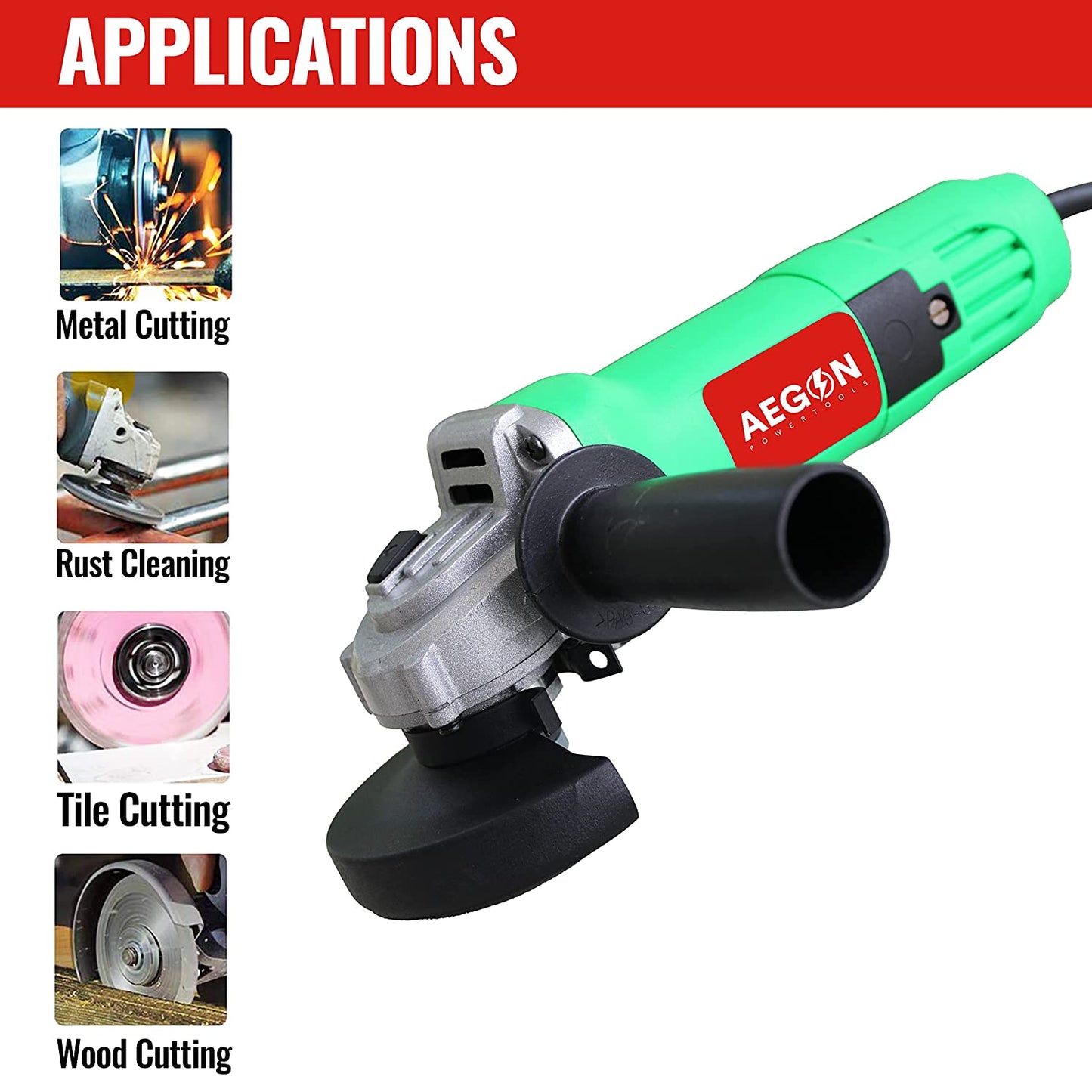 Aegon AG100PA-HD 1200W Heavy Duty 4-inch Angle Grinder Machine (11000 rpm)
