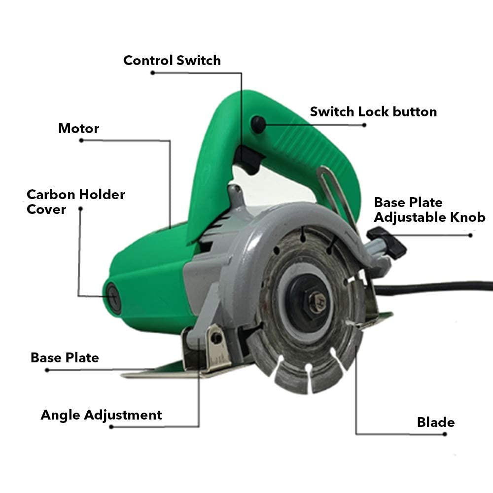 Aegon AC4B 1300W Heavy-Duty 4 Inch Tile/Marble/Wood Cutter With 1 Cutting Wheel, 1 Diamond Segmented Wheel & 1 TCT Blade (12000 RPM)