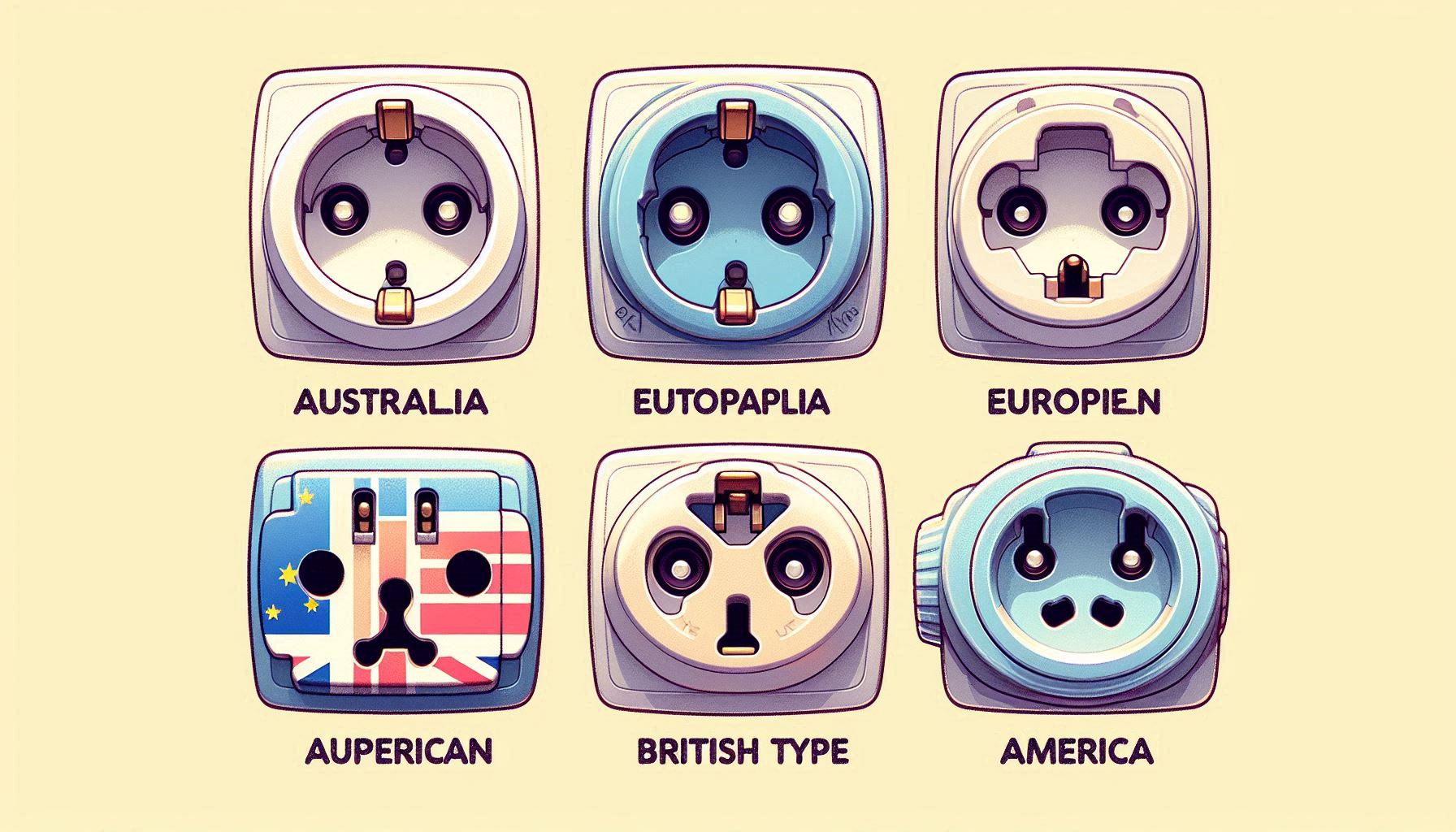 4 types of international sockets - Australia Type, European Type, Brit ...