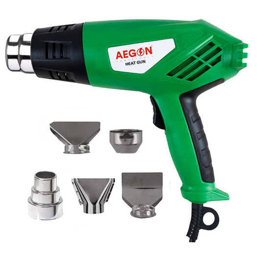 AEGON AHG-2000 Professional 2000W Heat Gun with 5 Nozzles | Dual-Speed Tool Featuring Variable Temperature (190°C - 700°C) for PVC Shrinking, Wrapping, Crafts, Plastic Molding and Water Defrosting