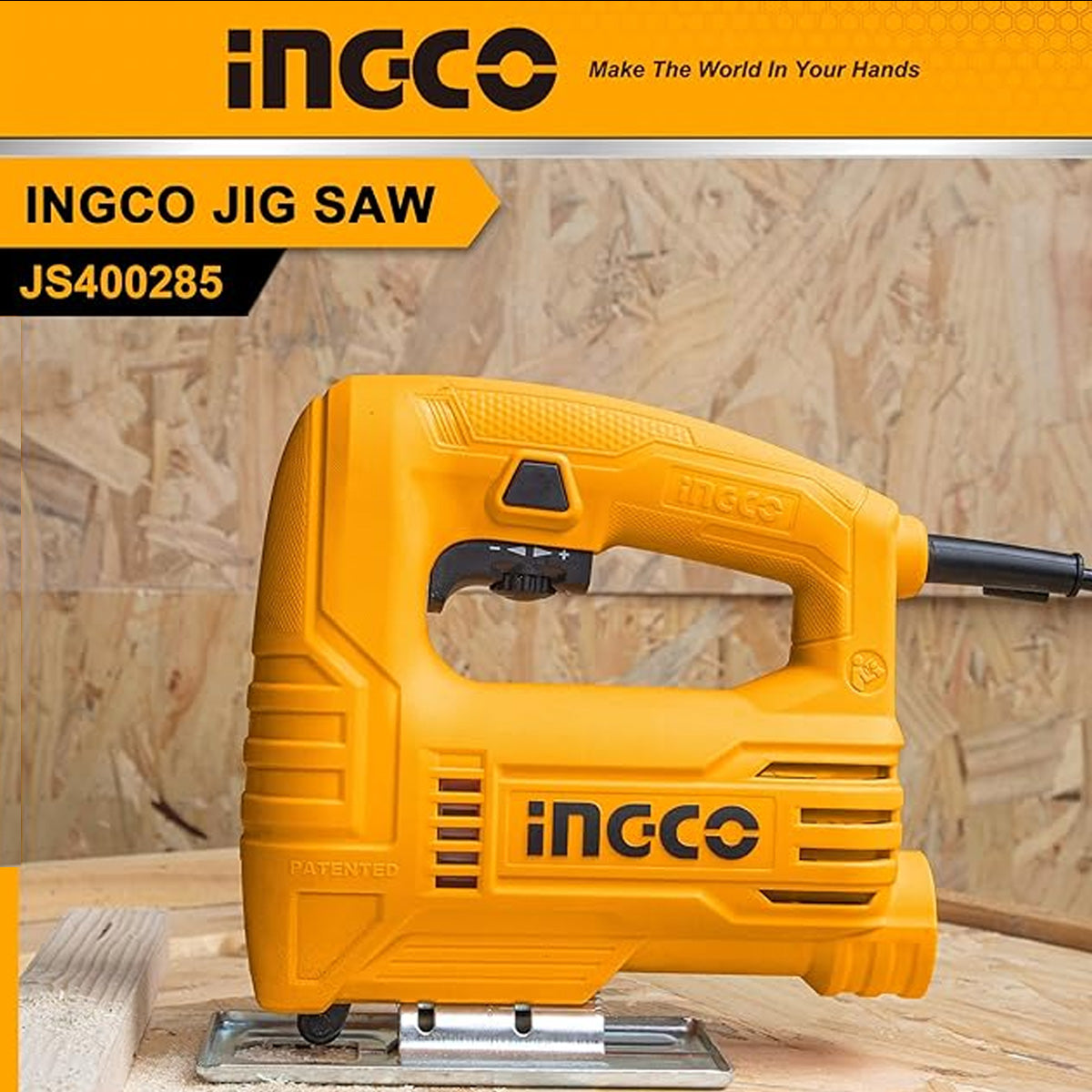 Ingco JS400285 Corded Jigsaw with 400W Motor - Variable Speed, Bevel Cutting, and Dust Removal System for Precision DIY and Professional Woodworking
