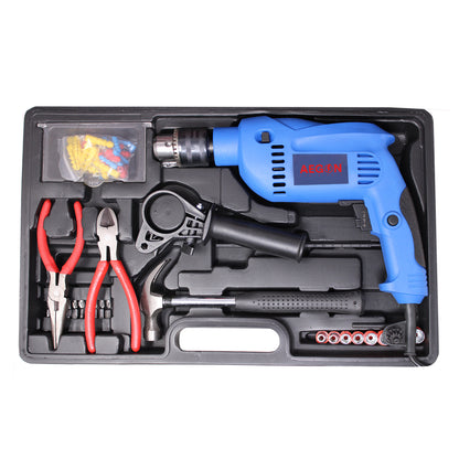 Aegon ADM13MM-Blue 750W Impact Drill Machine/Screwdriver & Hand Tools Kit with 121 Accessories for DIY, Home and Professional Use