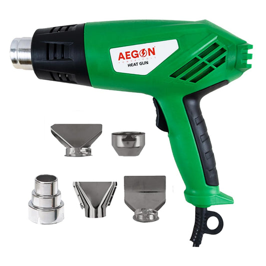 AEGON AHG-2000 Professional 2000W Heat Gun with 5 Nozzles | Dual-Speed Tool Featuring Variable Temperature (190°C - 700°C) for PVC Shrinking, Wrapping, Crafts, Plastic Molding and Water Defrosting