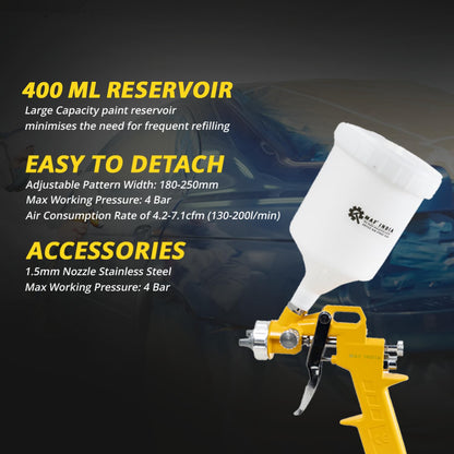 MAF PRO ASG6006 Air Spray Gun, 400ml Capacity | 1.5mm Nozzle Stainless Steel | 3-4 Bar Pressure | Suitable for Base Coat Spray Gun for Auto Paint