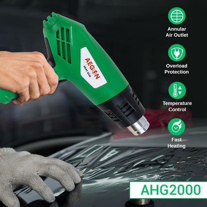 AEGON AHG-2000 Professional 2000W Heat Gun with 5 Nozzles | Dual-Speed Tool Featuring Variable Temperature (190°C - 700°C) for PVC Shrinking, Wrapping, Crafts, Plastic Molding and Water Defrosting