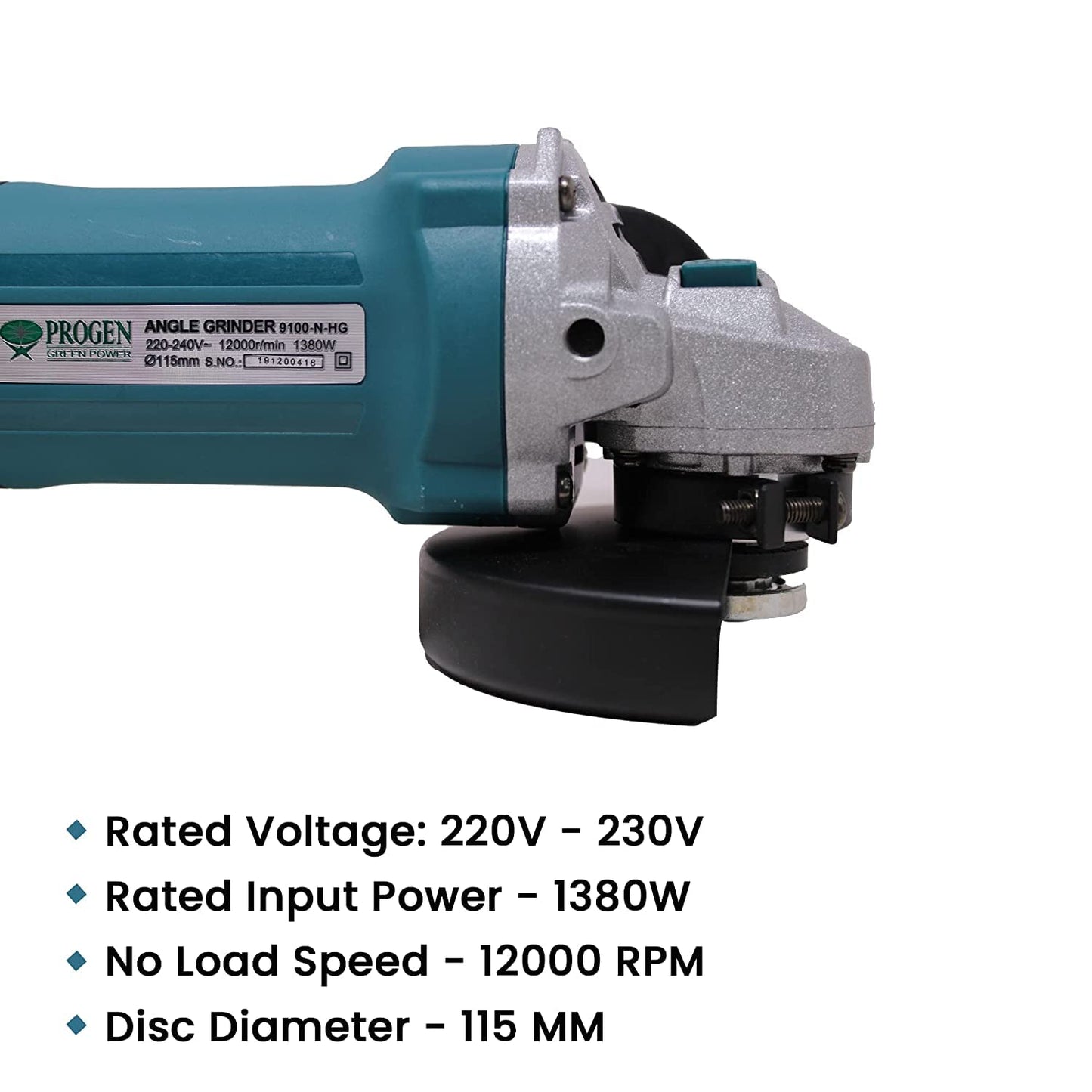 PROGEN 9100-NHG, 1380W, 115mm Heavyduty 4.5 Inch Angle Grinder for Grinding, Cutting, Sharpening, Polishing, Removing Rust (12000Rpm)