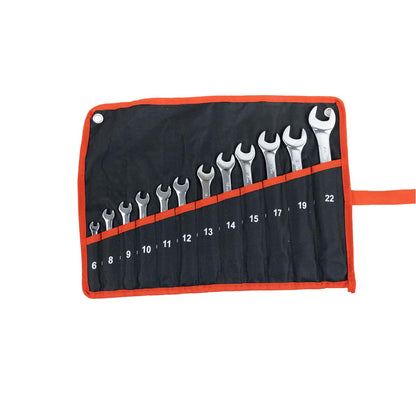 AEGON 12Pcs Combination Spanner Wrench Set with Cloth Organiser, 6mm to 22mm, Chrome Vanadium Steel For DIY, Household, Automobile Repairs