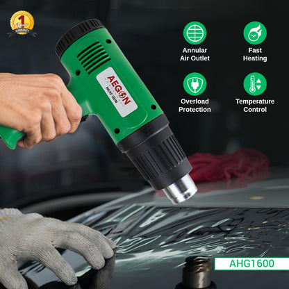 Aegon 1600W Heat Gun - Professional Dual-Speed Tool with Variable Temperature (180°C - 650°C) for PVC Shrinking, Wrapping, Plastic Molding, and Water Defrosting - 1 Year Warranty