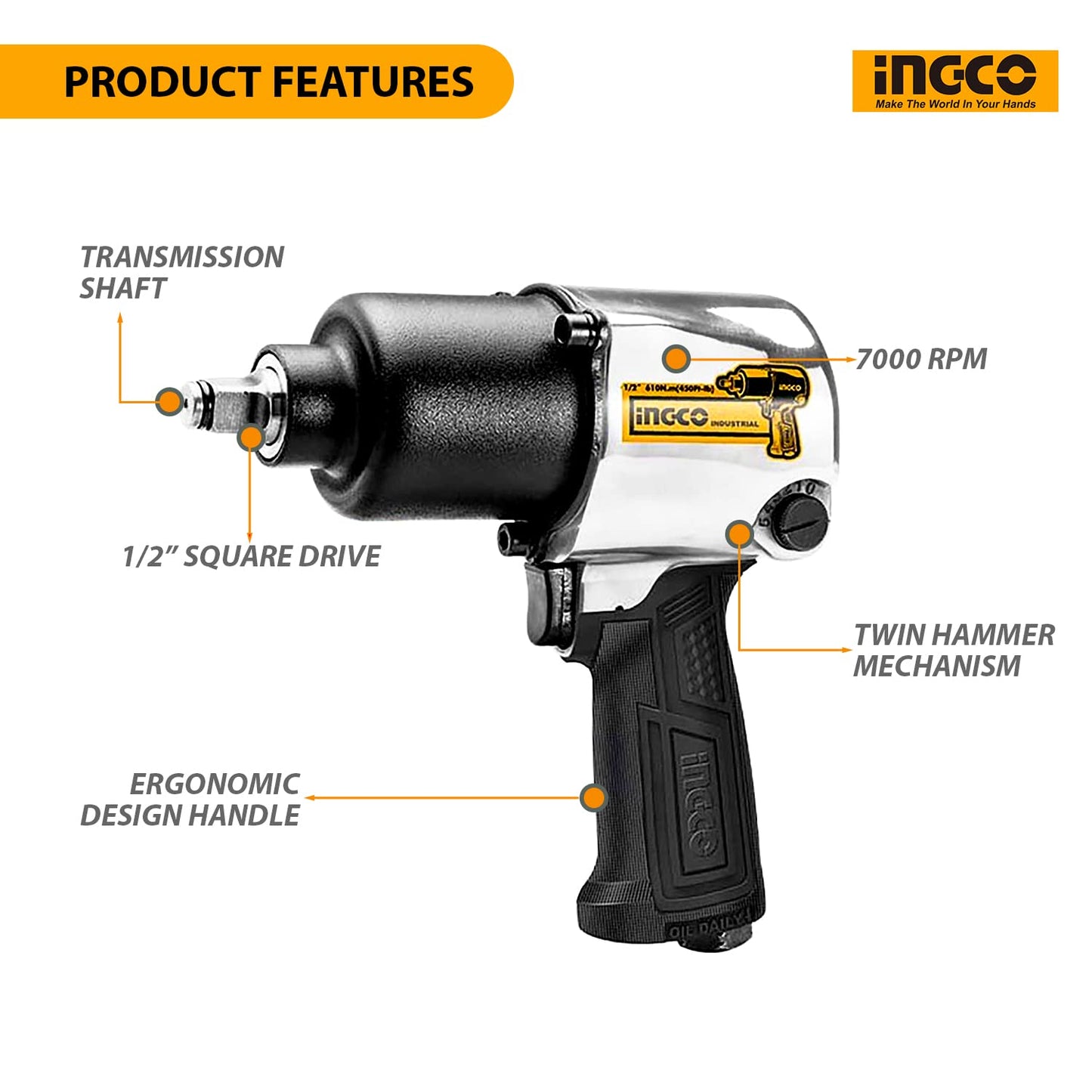 INGCO Air Impact Wrench 1/2" Drive (AIW12562)