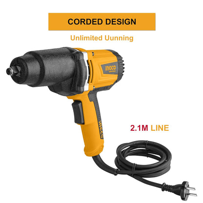 Ingco IW 10508 1/2'' Electric Impact Wrench Kit - 1050W Motor, 550N.M Torque, Aluminum Gear Box, 6 Sockets, Ergonomic Design