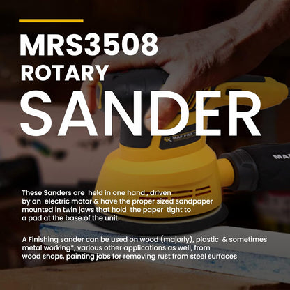 MAF PRO MRS3508 350W Orbital Sander with Sand Paper, Copper Armature, Disc dia 125mm, Variable Speed Control and Dust Collection Bag (5000-12000 RPM)