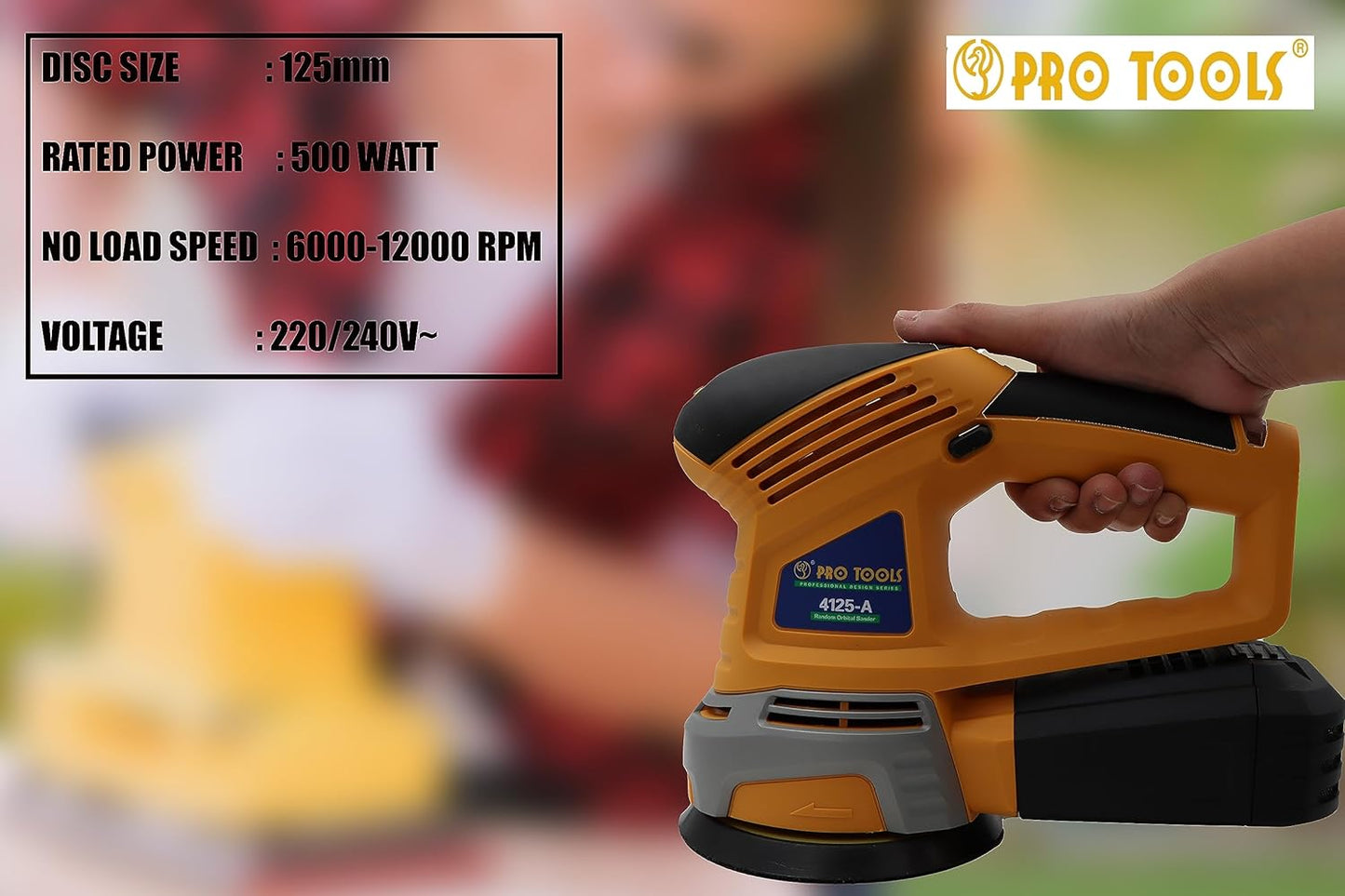 PRO TOOLS 4125-A, 500W, 12000 RPM, 125mm Aluminium Base Corded Electric Orbital Sander