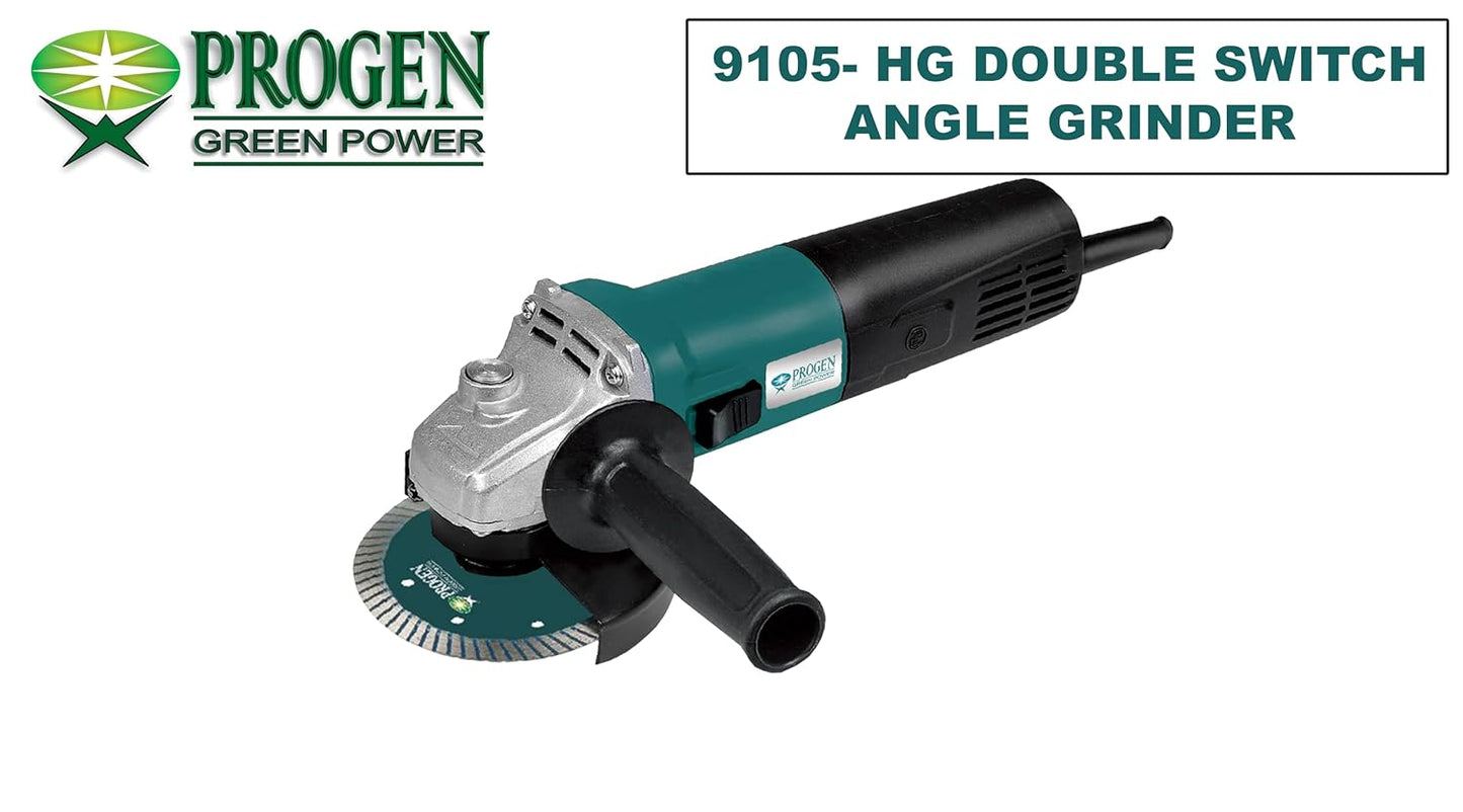 PROGEN 9102-HG, 1250W, 4 Inch Heavyduty Angle Grinder with Double Switch for Grinding, Cutting, Sharpening, Polishing, Removing Rust (12000Rpm)