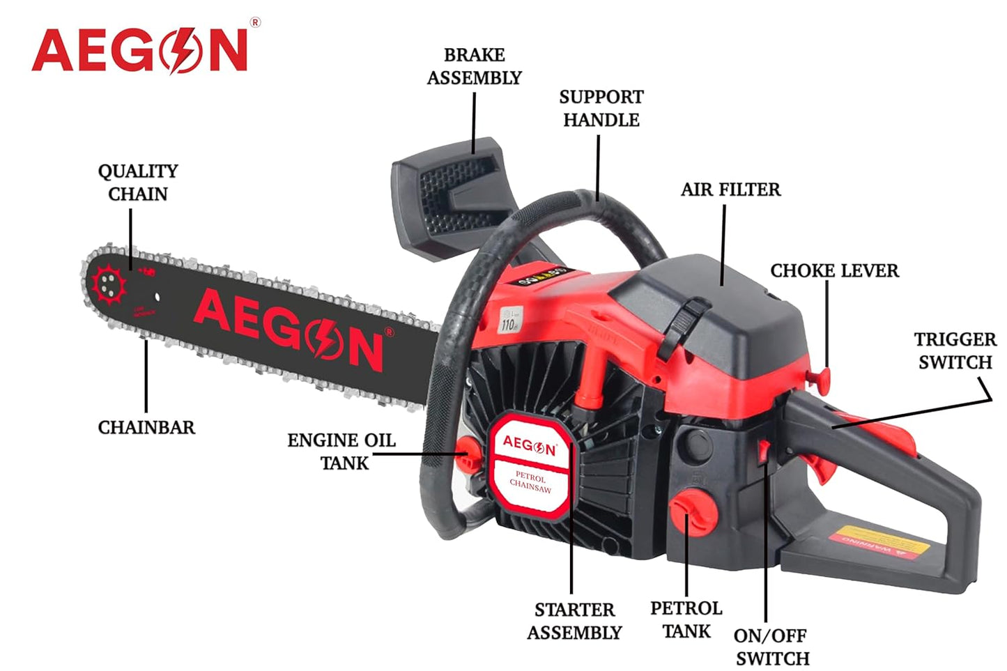 Aegon 63CC 22-Inch Petrol Chainsaw: Heavy-Duty Woodcutting Saw for Farm, Garden, and Ranch