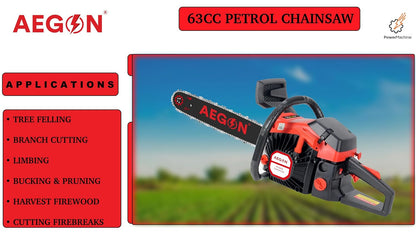 Aegon 63CC 22-Inch Petrol Chainsaw: Heavy-Duty Woodcutting Saw for Farm, Garden, and Ranch