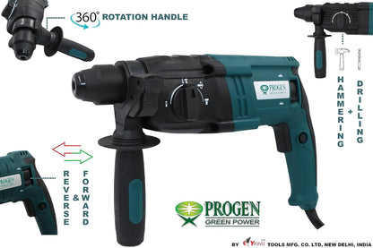 PROGEN 9220-HG, 20mm, 780W SDS Plus Type Shank Variable Speed Reversible 4 Functions Rotary Hammer Drill with 3 Bits (3900 bpm, 2000 Rpm)