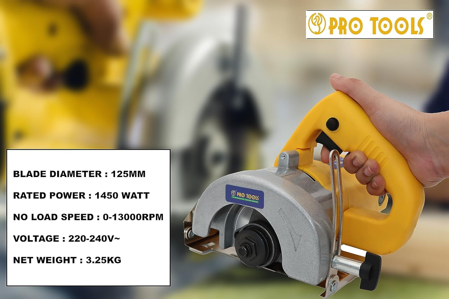 PRO TOOLS 1425-A, Marble/Tile/Granite/Stone/Brick/Porcelain/Ceramic Cutter without Blade (1450 W, 13000 Rpm, 5 Inch)