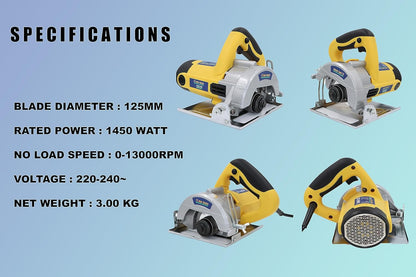 ProTools 1440-AN Professional 1450W 5-inch Marble Cutter Machine without Blade Handheld Tile/ Granite/ Stone/ Brick/ Porcelain/ Ceramic Cutter (1450 W, 13000 Rpm, 5 Inch)