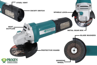 PROGEN 9100-NHG, 1380W, 115mm Heavyduty 4.5 Inch Angle Grinder for Grinding, Cutting, Sharpening, Polishing, Removing Rust (12000Rpm)