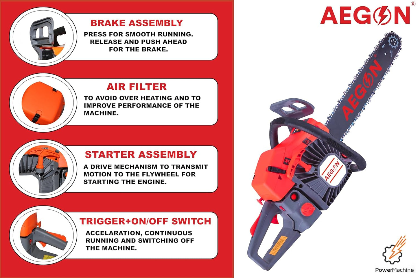 Aegon 62CC 22-Inch Petrol Chainsaw: Heavy-Duty Woodcutting Saw for Farm, Garden, and Ranch