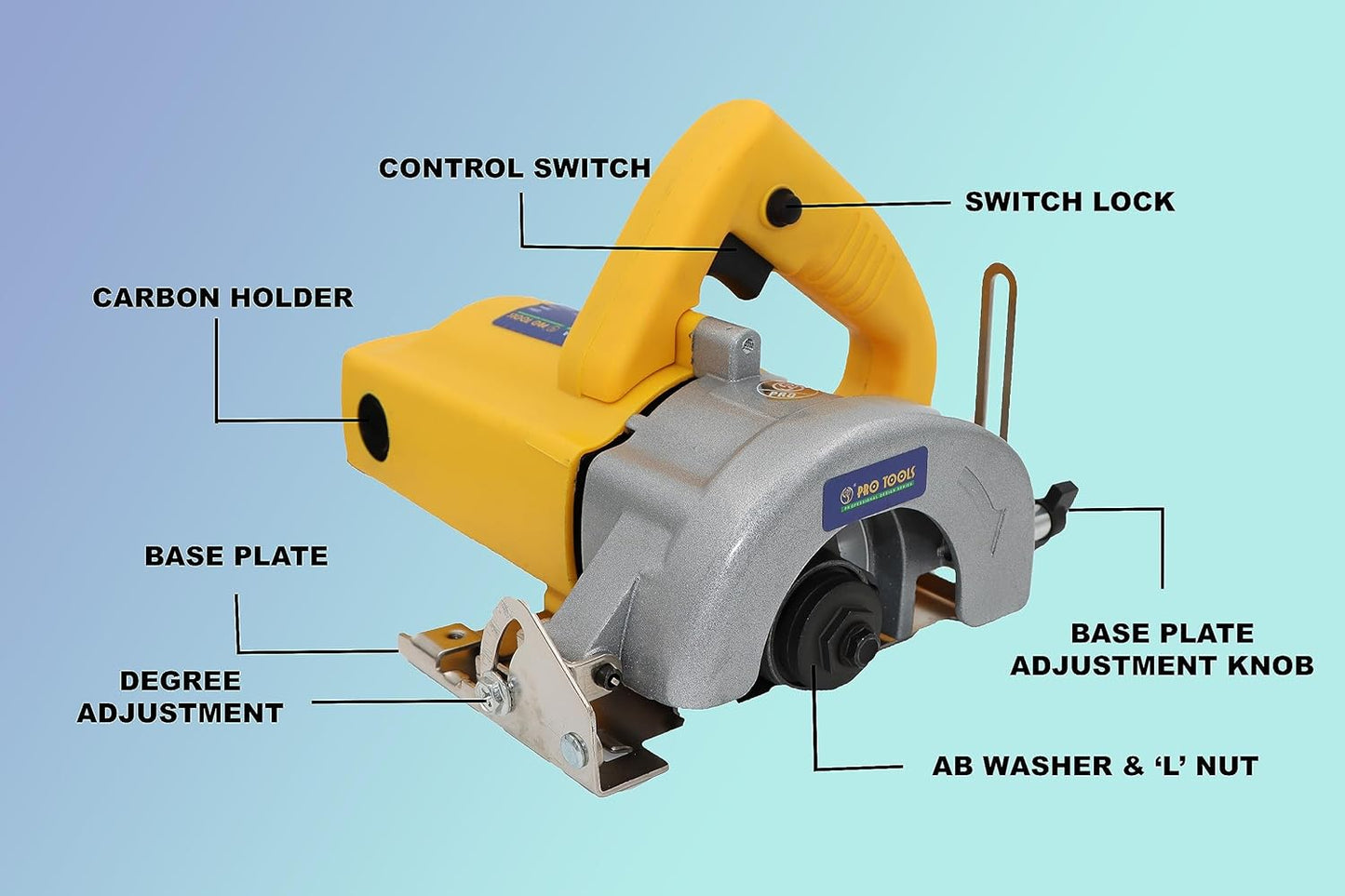 PRO TOOLS 1425-A, Marble/Tile/Granite/Stone/Brick/Porcelain/Ceramic Cutter without Blade (1450 W, 13000 Rpm, 5 Inch)