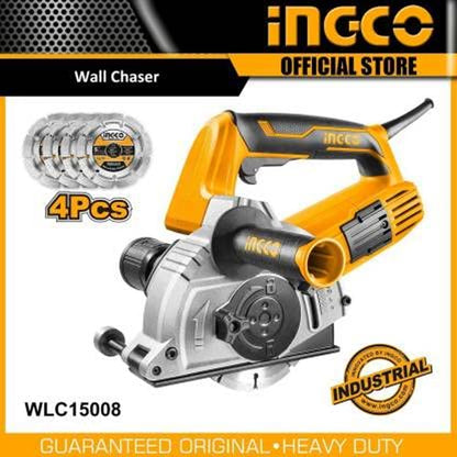 Ingco WLC15008 1500W Wall Chaser with 4 Diamond Blades - Adjustable Depth and Width