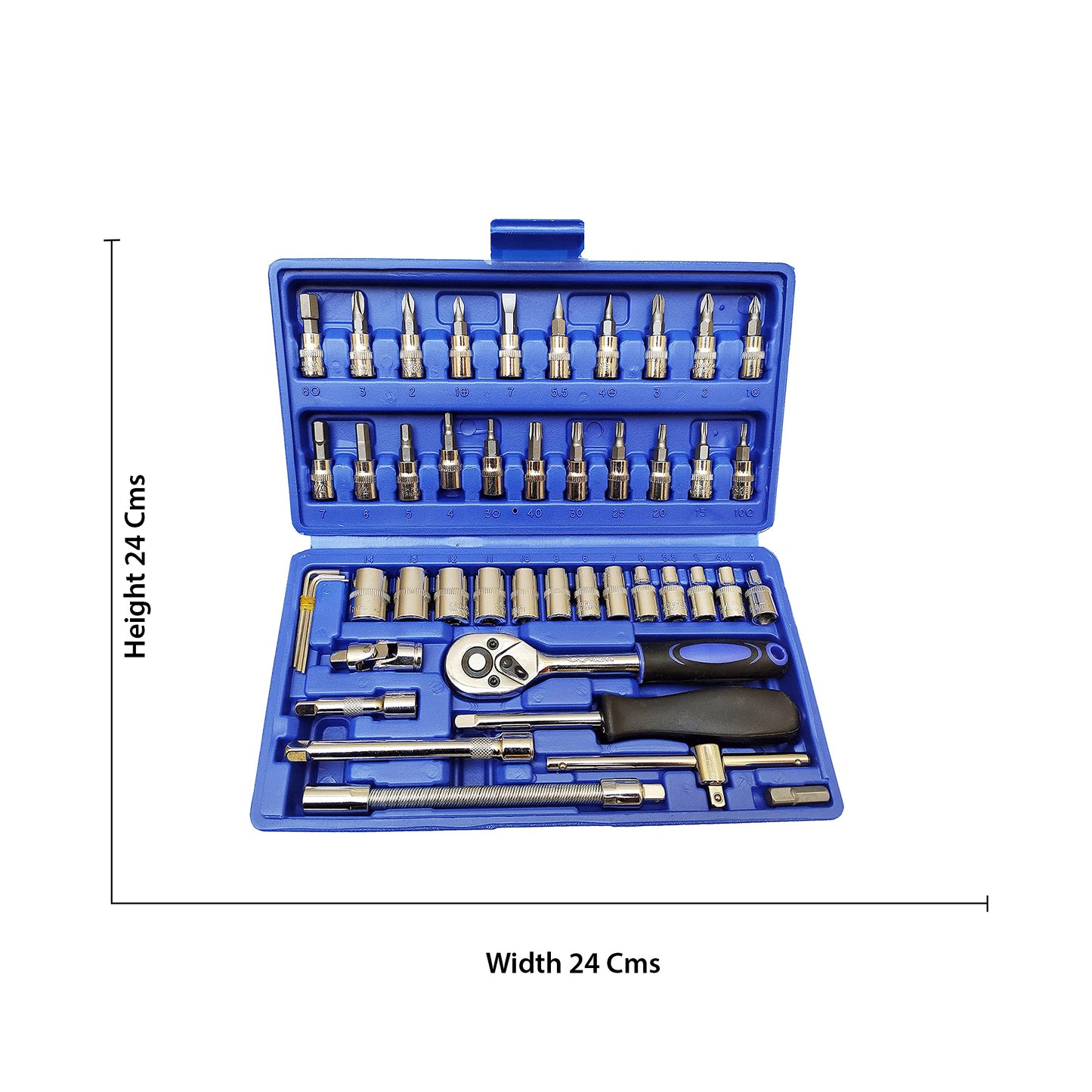 Aegon SS-46 1/4" 46 Pieces Heavy Duty Combinational Ratchet Socket Wrench Spanner Chrome Vanadium Hand Tool Kit For Repairing Work, DIY, Auto Repairs Car & Bike