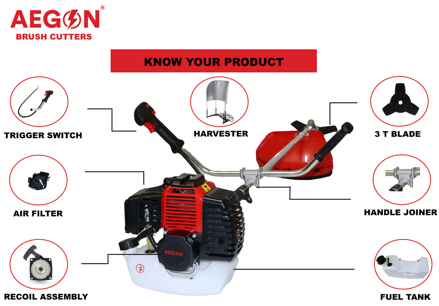Aegon Brush Cutter 2 Stroke 52cc Side Pack Crop Cutter Machine | Farm Weeding | Fuel Grass Trimmer (Manual Feed)