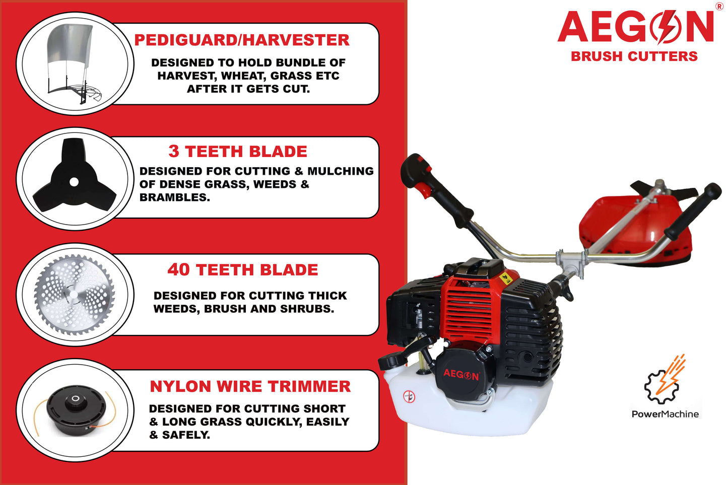 Aegon Brush Cutter 2 Stroke 52cc Side Pack Crop Cutter Machine | Farm Weeding | Fuel Grass Trimmer (Manual Feed)