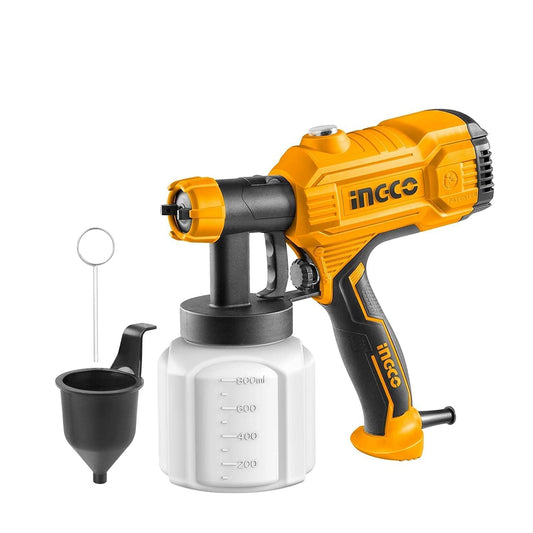 INGCO SPG3508 Electric Paint Spray Gun Matte Finish 450 Watt with Viscosity Measuring Cup 800 ml Capacity for Home Improvement & Industrial Use (Orange, 1 Set)