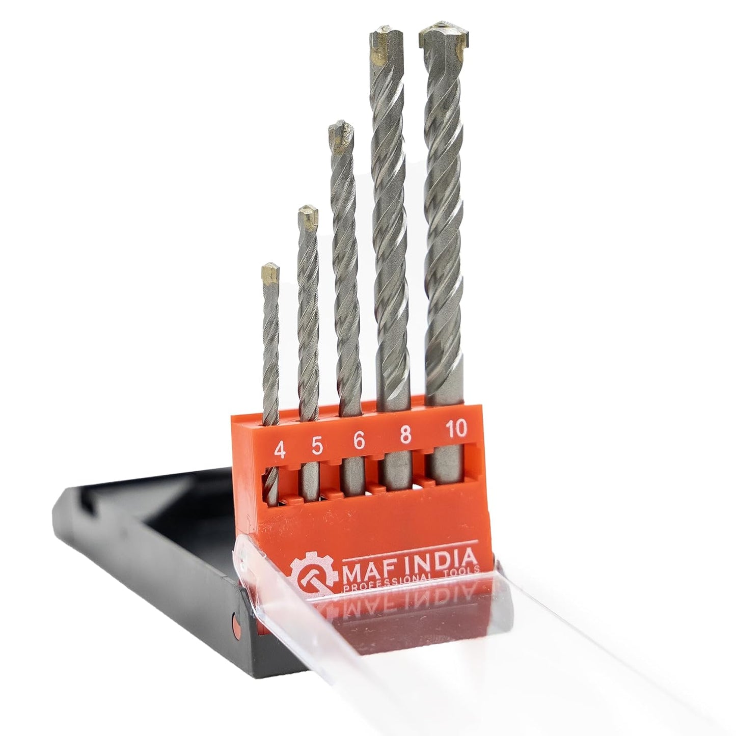 MAF 5Pcs Masonry Wall Drill Bit Set with Round Shank & Industrial Strength Carbide Tip for Tile, Brick, Cement, Concrete, Plastic & Wood (4, 5, 6, 8, 10mm)