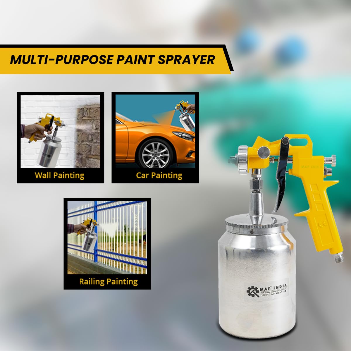 MAF PRO ASG1001 Air Spray Gun, 1000ml Capacity | 1.5mm Nozzle Stainless Steel | 3-4 Bar Pressure | Suitable for Base Coat Spray Gun for Auto Paint