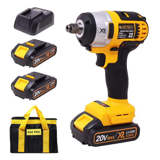 MAF PRO CIWL12012 20V Cordless Lithium-Ion Impact Driver/Wrench, Brushless Motor with 3Pcs Sockets, 2 Batteries, 1 Charger, 1 Canvas Bag (580Nm, 3200Rpm)