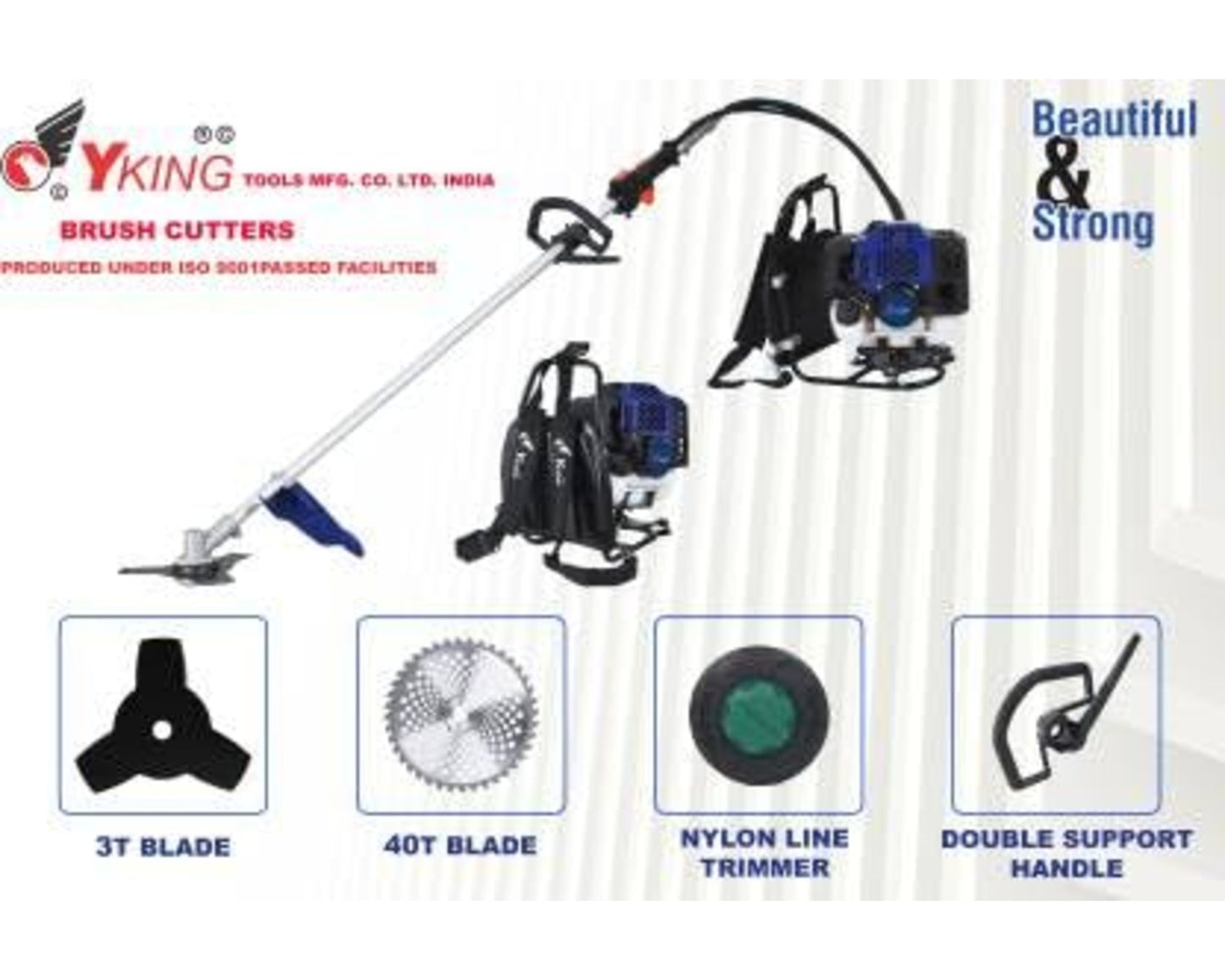 YKing 5260 BP-A, 52.6cc Brush Cutter | 2.3kW, 2800Rpm, Petrol Engine, 2 Stroke for Crop Trimming, Grass Cutting, Garden and Yard Maintenance