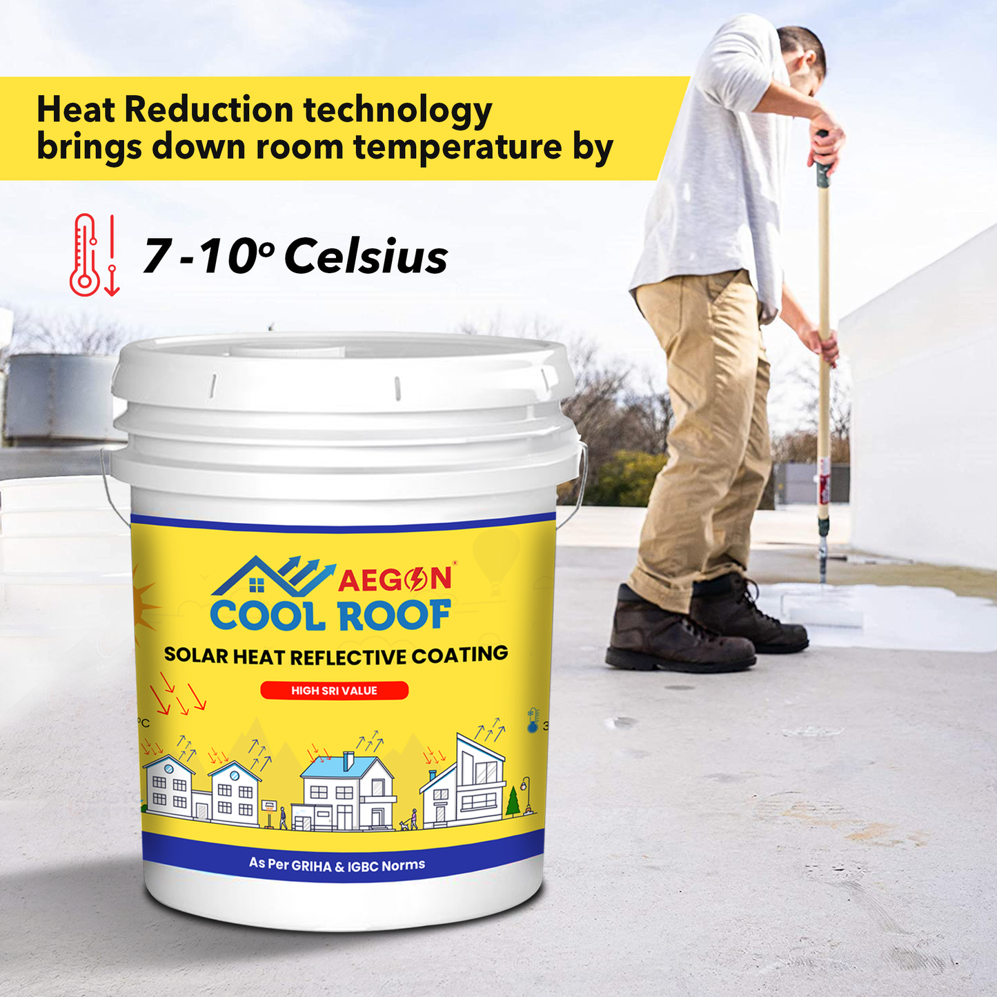 Aegon Cool Roof Coating - Heat Resistant Solar Reflective Roof Coating (20 Ltrs) - Covers 600 Sq.ft, Double Quoting