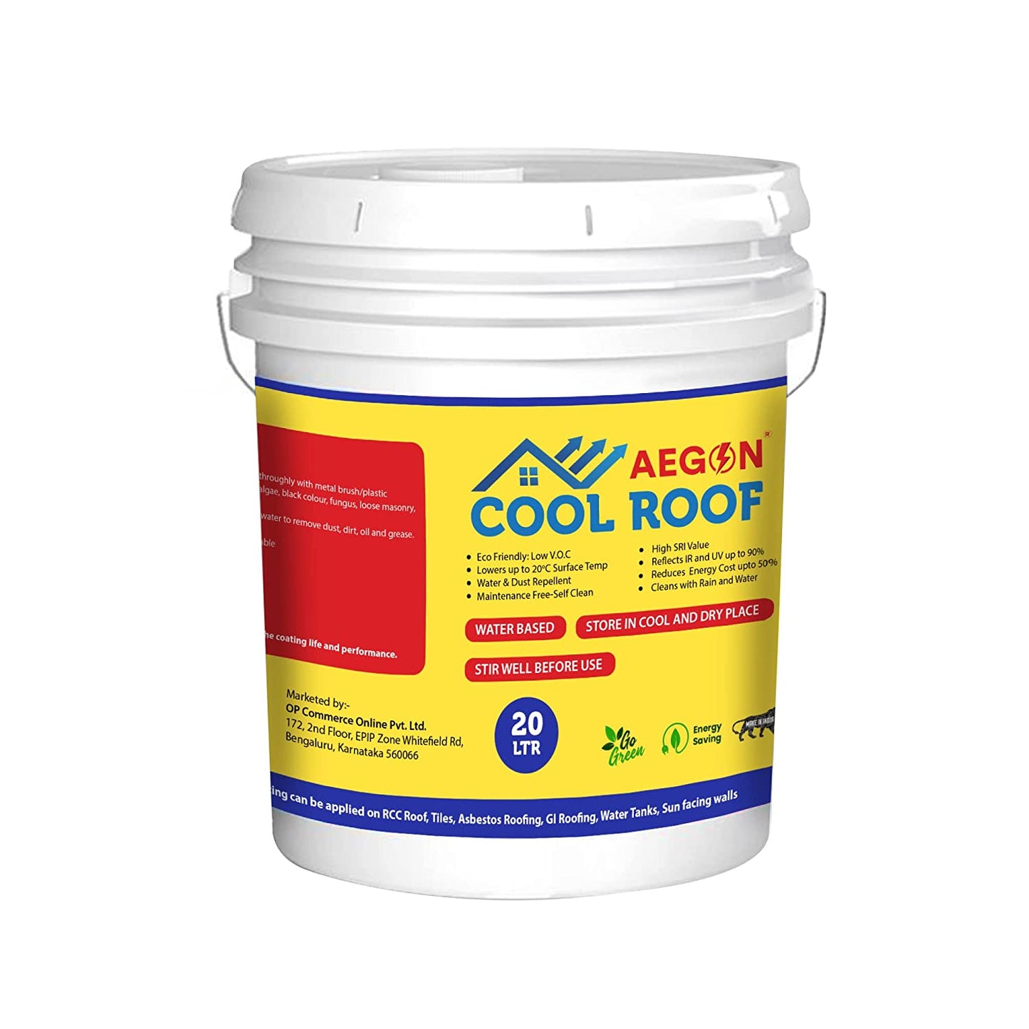 Aegon Cool Roof Coating - Heat Resistant Solar Reflective Roof Coating (20 Ltrs) - Covers 600 Sq.ft, Double Quoting