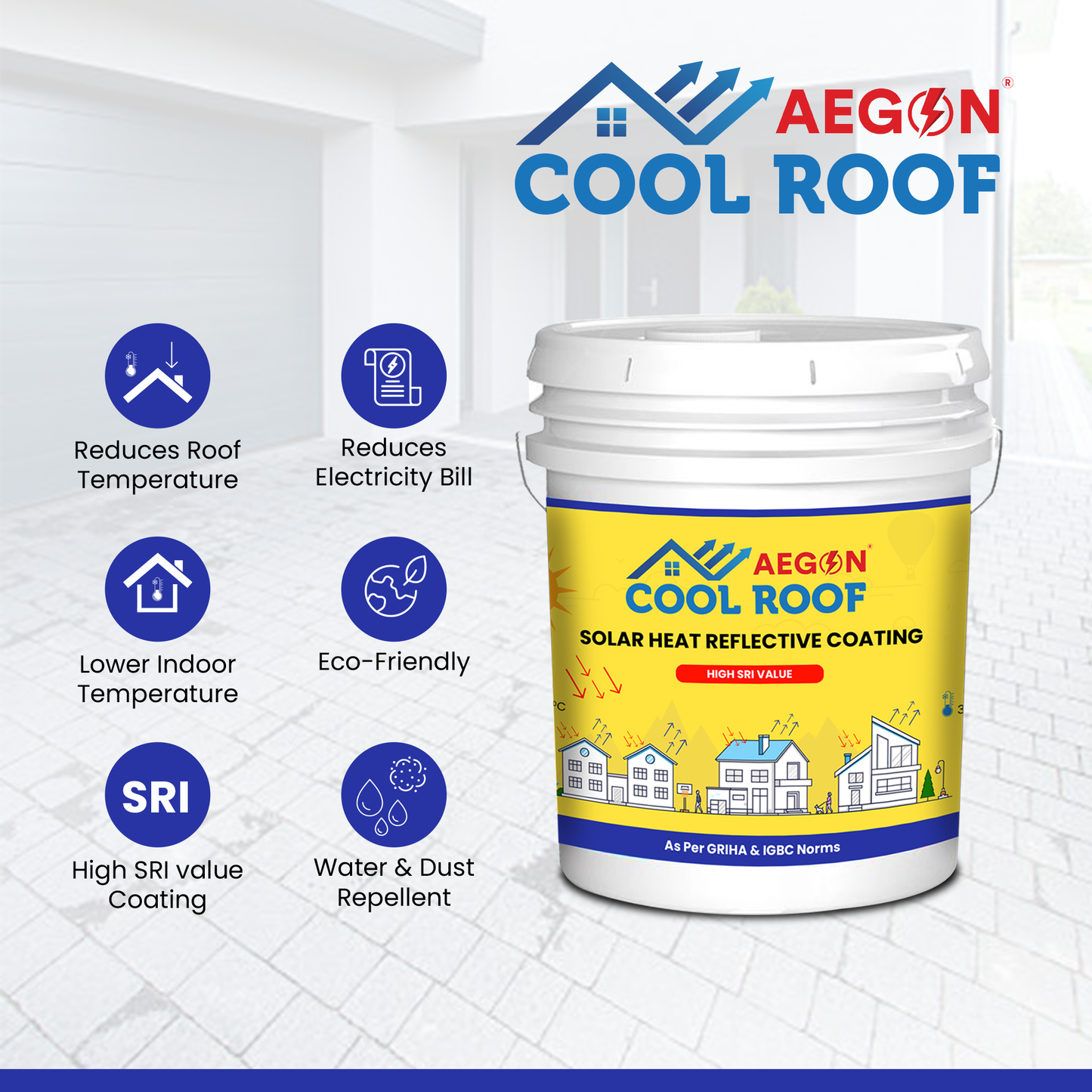 Aegon Cool Roof Coating - Heat Resistant Solar Reflective Roof Coating (20 Ltrs) - Covers 600 Sq.ft, Double Quoting