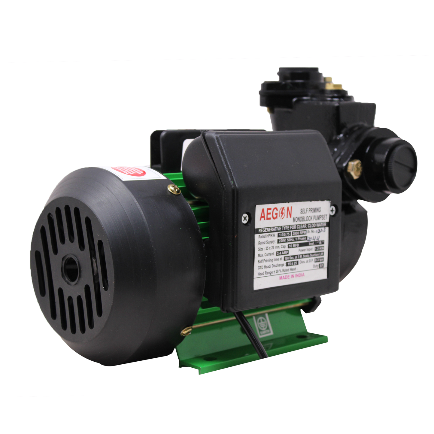 Aegon 1 HP Pure Copper Winding Self Priming Single-Phase Monoblock Pump (Green) - 6 Months Warranty