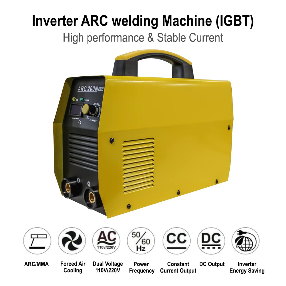 Aegon ARC 200N - पोर्टेबल 200A Igbt DC इन्वर्टर आर्क वेल्डिंग मशीन/वेल्डर (पीला)