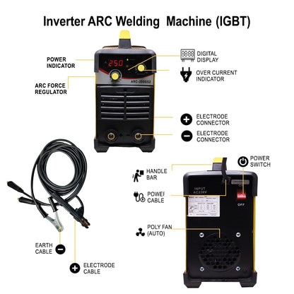 AEGON ARC 250GS2 - पोर्टेबल 250A इन्वर्टर आर्क वेल्डिंग मशीन/वेल्डर (पीला)