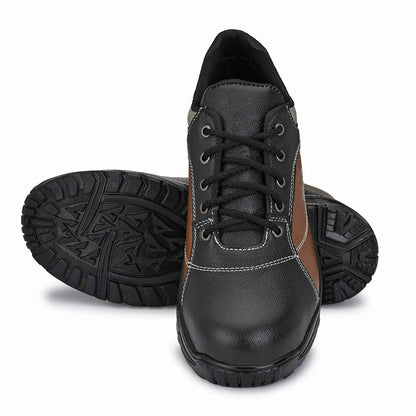Aegon Thunder Industrial Water Resistant Anti Skid Leather Safety Shoes for Men - Black & Brown