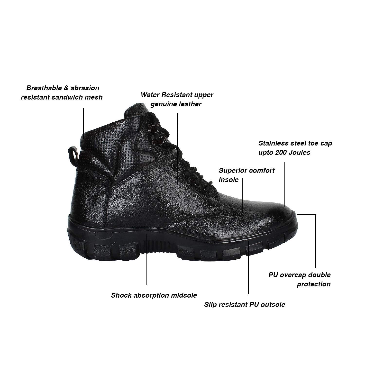 Aegon Tusker Black Industrial Water Resistant Safety Shoes for Men with Steel Toe
