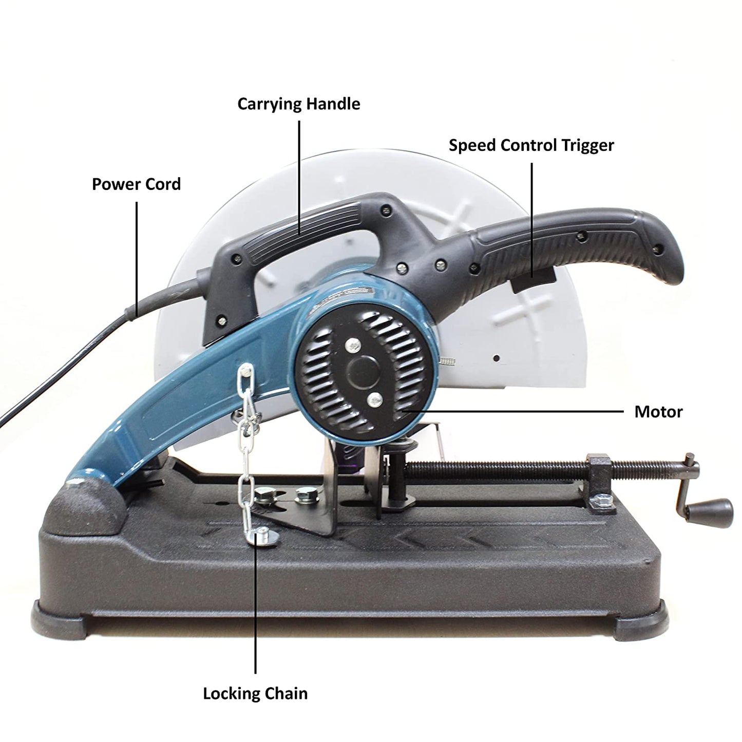 Aegon ACM14-Blue - 14 Inch Chop Saw Machine with Locking Chain & Variable Speed (2400 W, 3800 Rpm, 355mm)