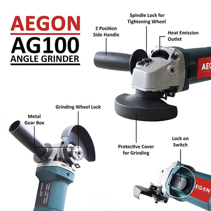 Aegon AG100 - 4 इंच/100 मिमी हेवी-ड्यूटी बहुमुखी बहुउपयोगी एंगल ग्राइंडर (850 W, 4 इंच)
